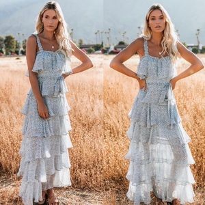 Vici | Storia Mystic Ocean Tiered Blue Ruffle Maxi Dress - M